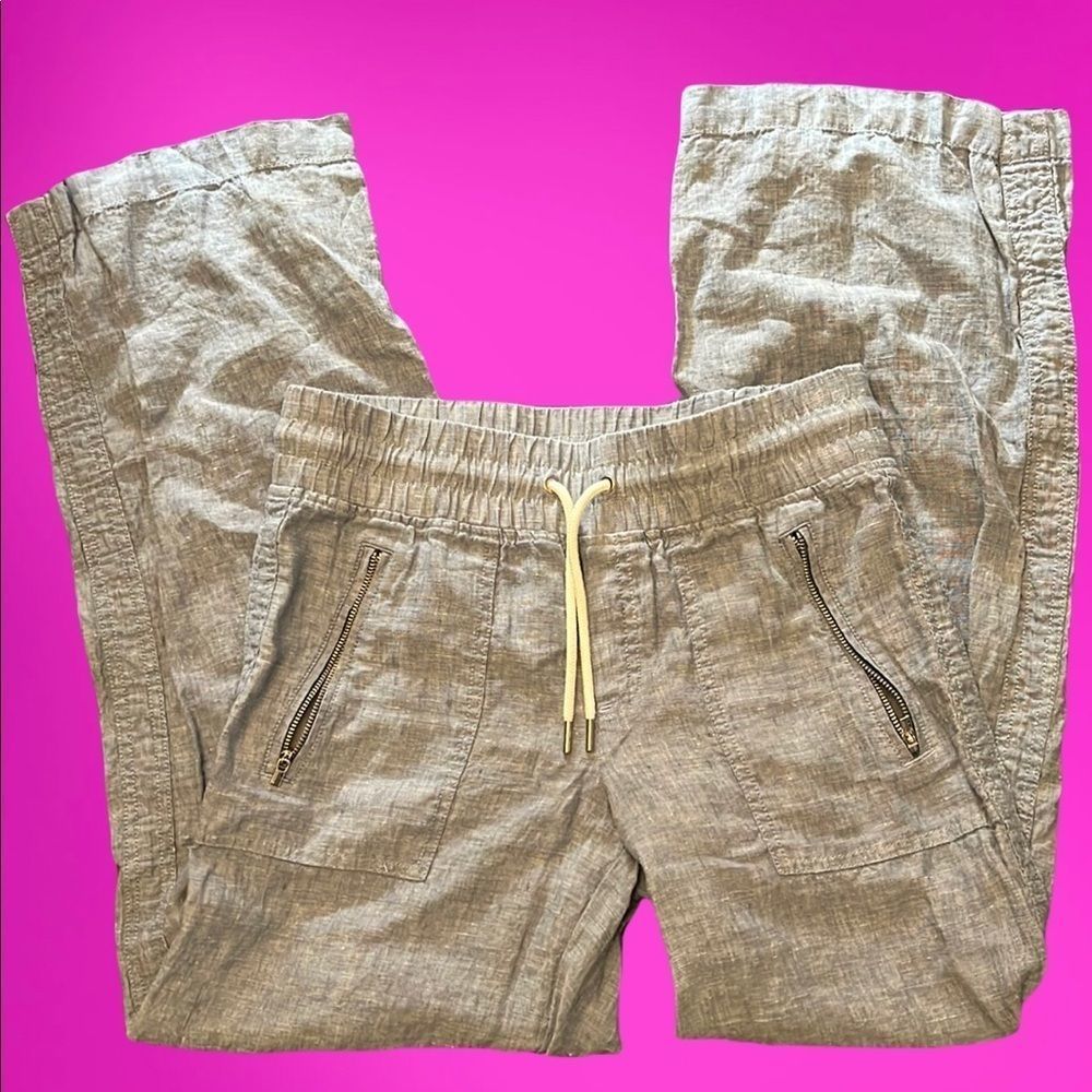 Cabo linen blue wide leg pant athletic bottoms size 2 womens beachy drawstring